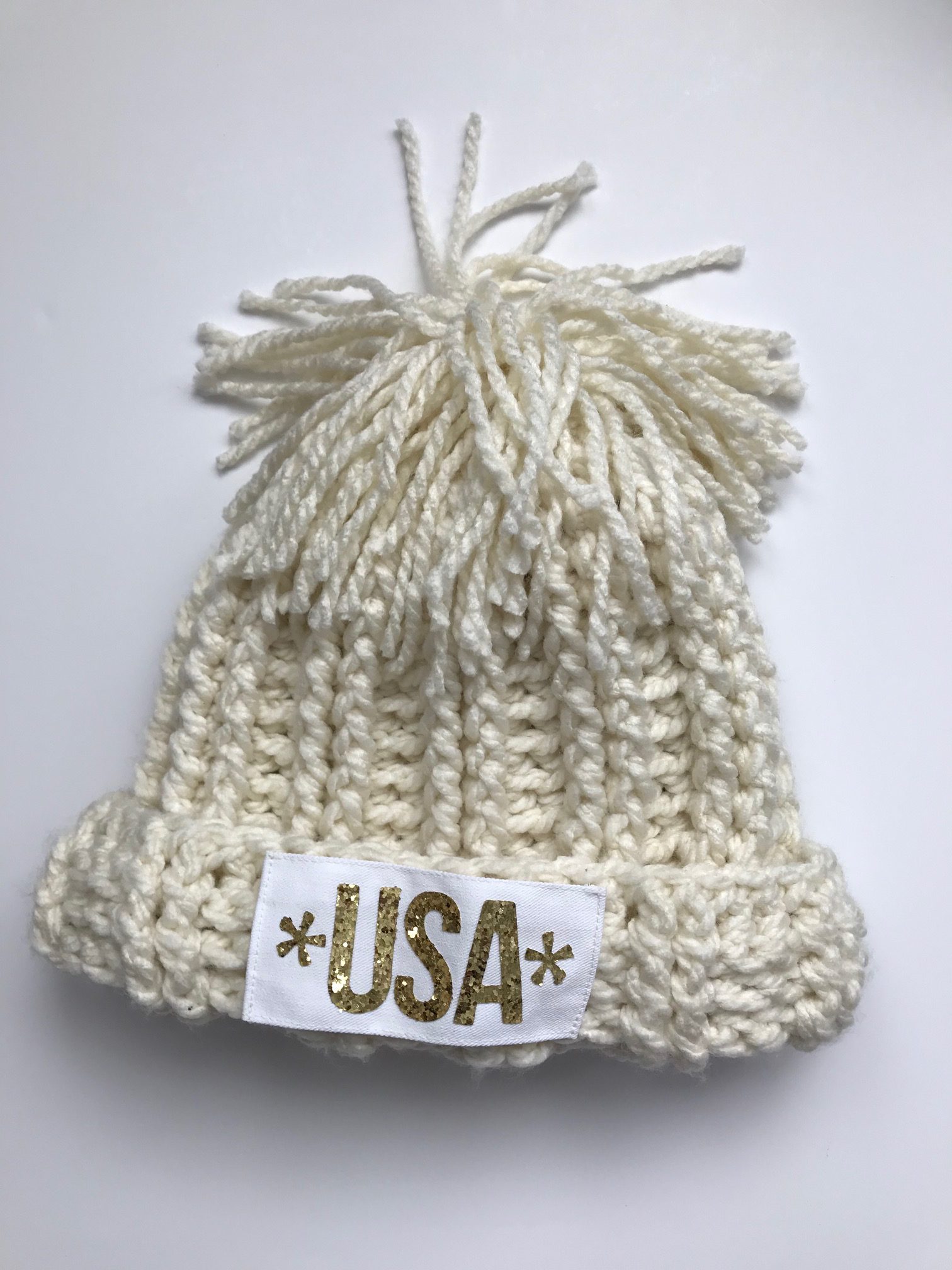 Halfpike Gold Medal Beanie, Celebrate Chloe Kim's Gold Medal, Free Crochet Pattern, Quick pattern using Bulky yarn